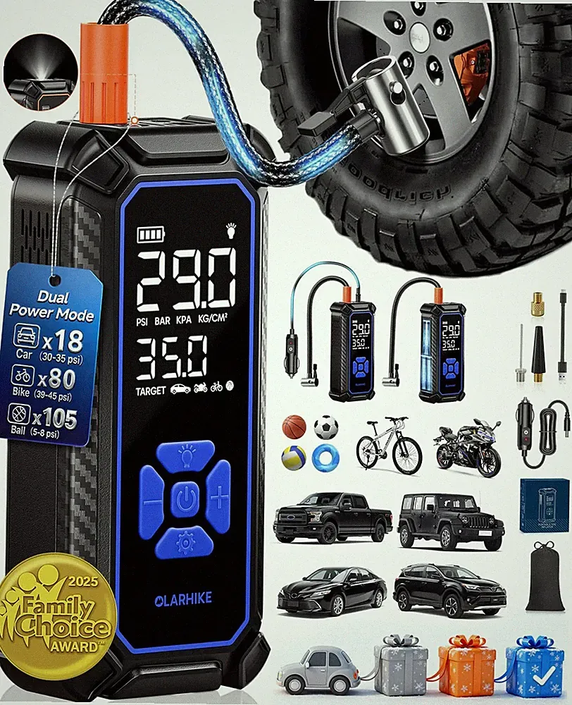 OlarHike Cordless Tire Inflator Portable Air Compressor, 150PSI Dual Power 6...