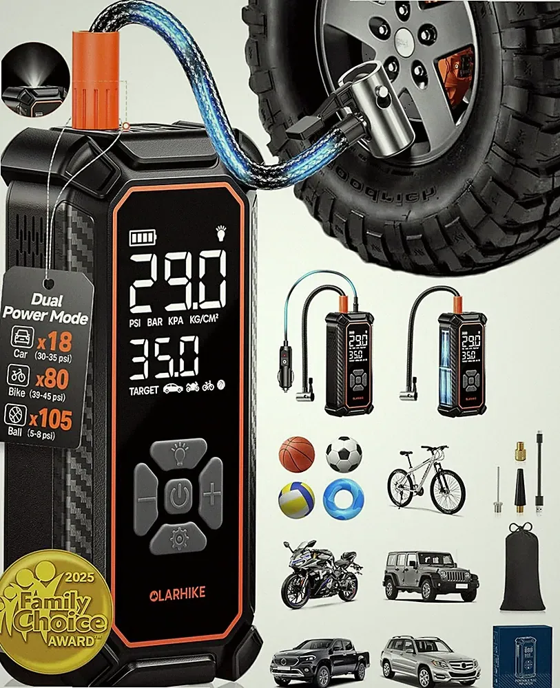 OlarHike Cordless Tire Inflator Portable Air Compressor, 150PSI Dual Power - 600
