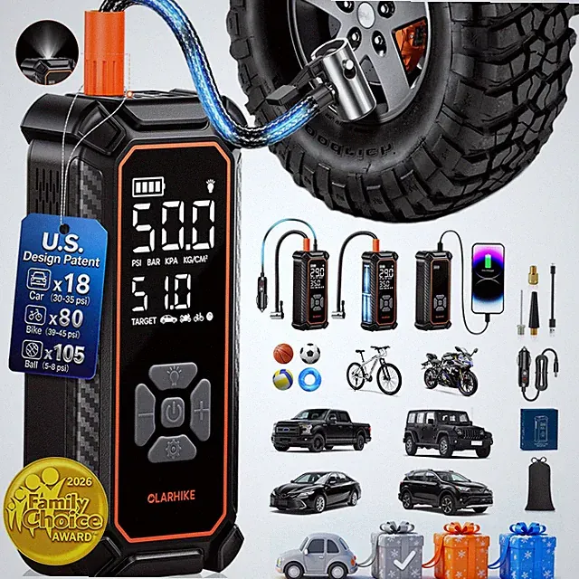 OlarHike Tire Inflator Portable Air Compressor, Dual Power 6000mAh & 12V DC,...