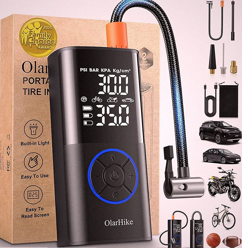 OlarHike Tire Inflator Portable Air Compressor, Smart Dual Hose System, 160PSI A